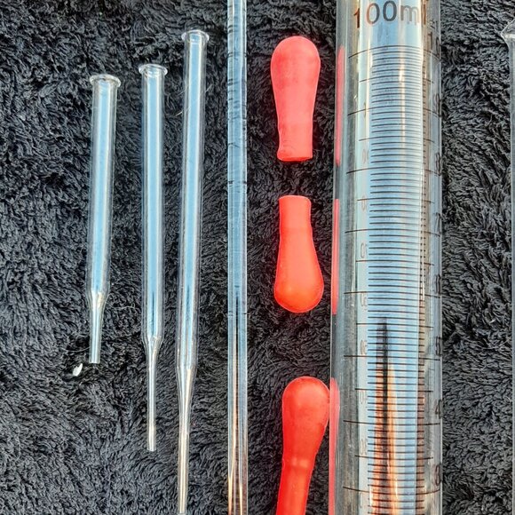 Glass Graduated Cylinders 100 ml, 50 ml, 10ml, 5 ml & 3 Glass Dropper Glass Stir - Picture 3 of 6